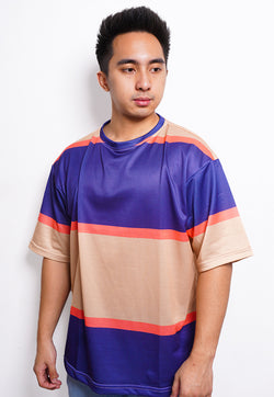 NX002 kaos oversize belang stripe light scuba navy pink krem