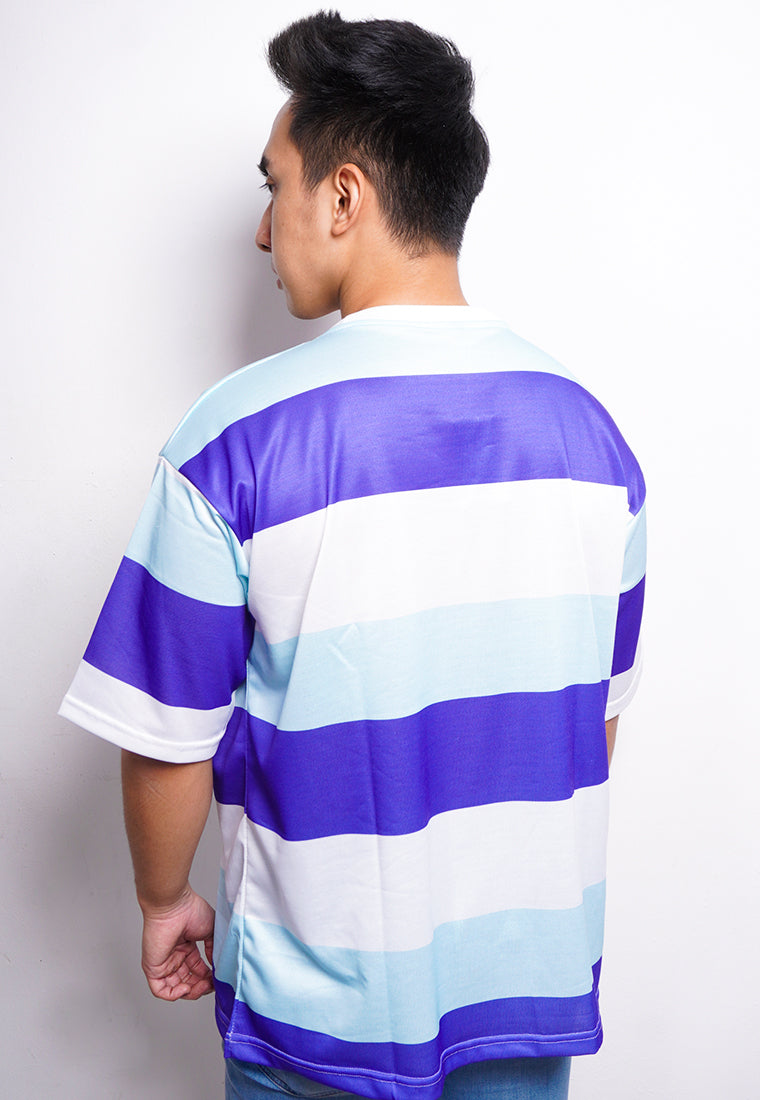 NX005 kaos oversize belang stripe light scuba blue biru muda putih putih