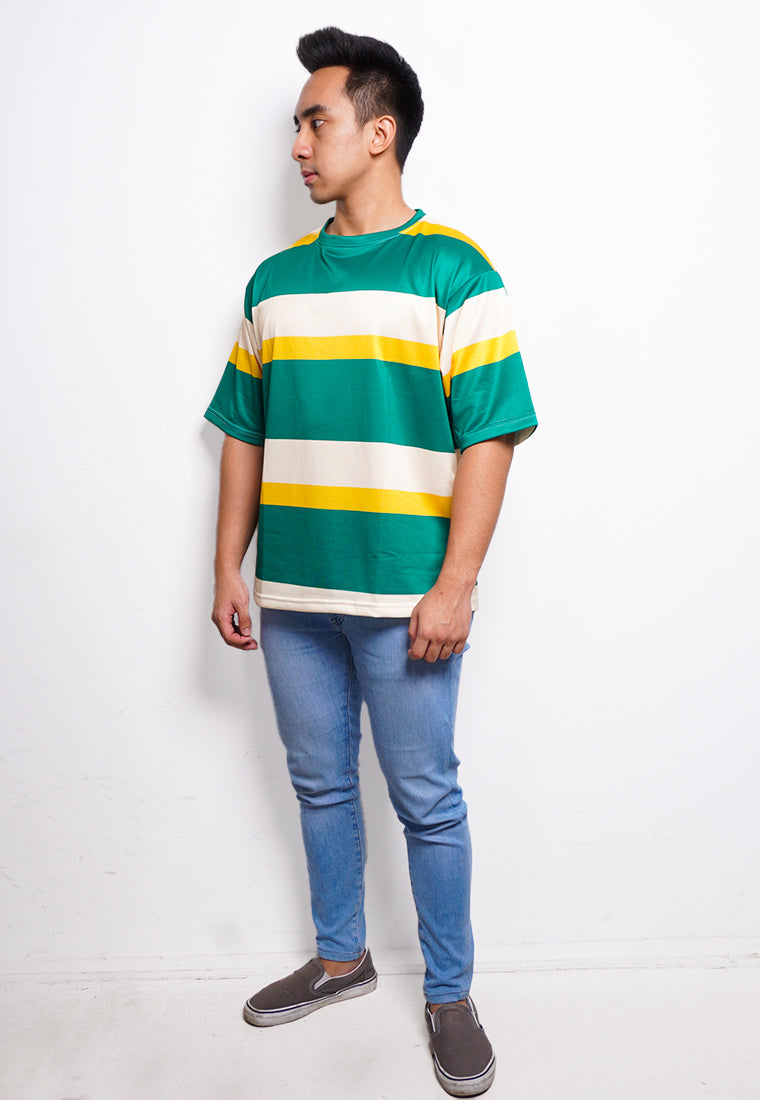 NX006 kaos oversize belang stripe light scuba hijau kuning krem putih