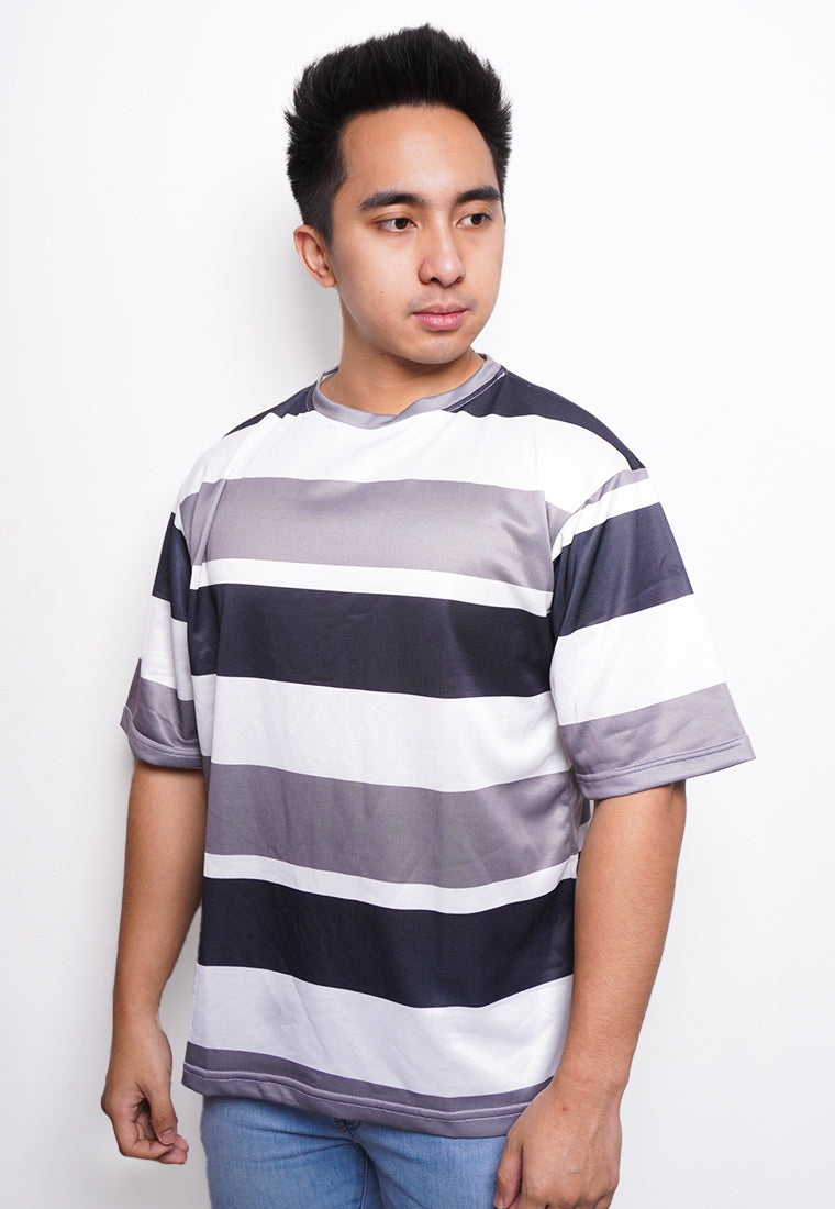 NX008 kaos oversize belang tipis stripe light scuba hitam abu putih