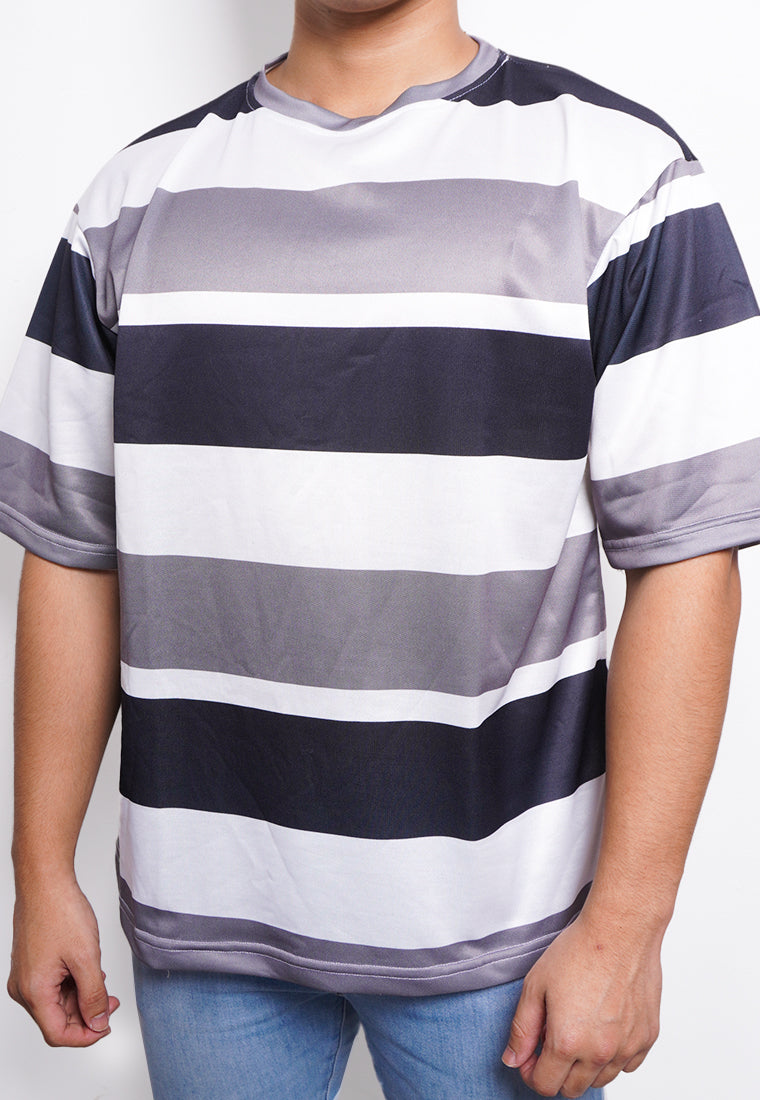 NX008 kaos oversize belang tipis stripe light scuba hitam abu putih