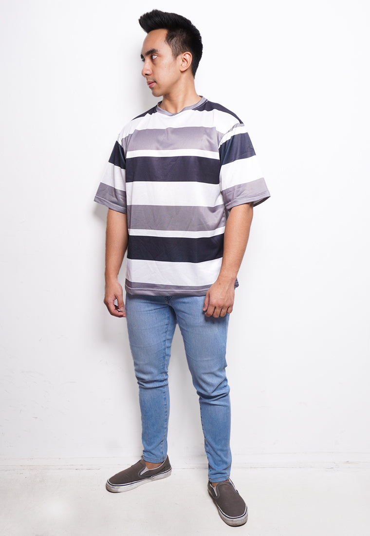 NX008 kaos oversize belang tipis stripe light scuba hitam abu putih