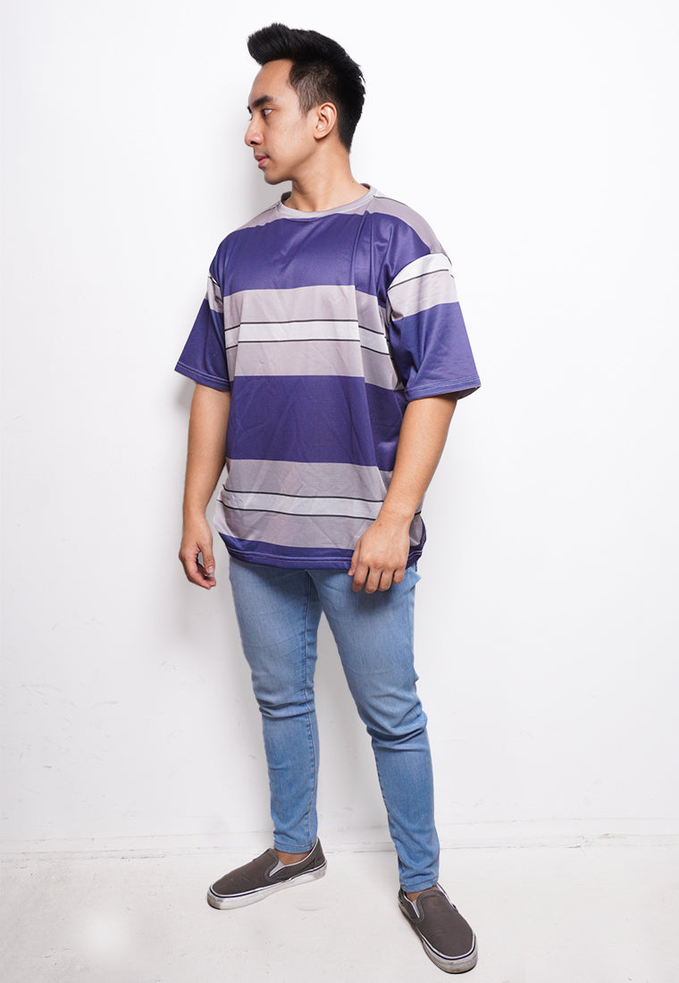 NX004 kaos oversize belang stripe light scuba navy abu putih