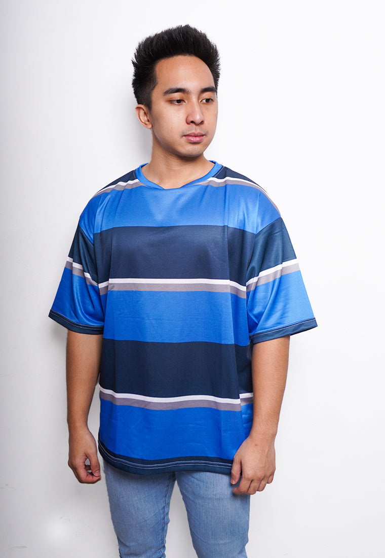 NX001 kaos oversize belang stripe light scuba biru hitam putih