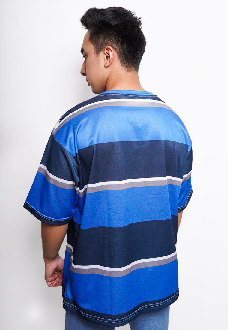 NX001 kaos oversize belang stripe light scuba biru hitam putih