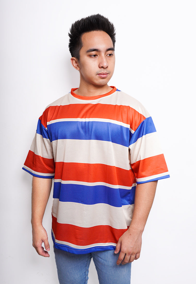 NX003 kaos oversize belang stripe light scuba navy pink krem