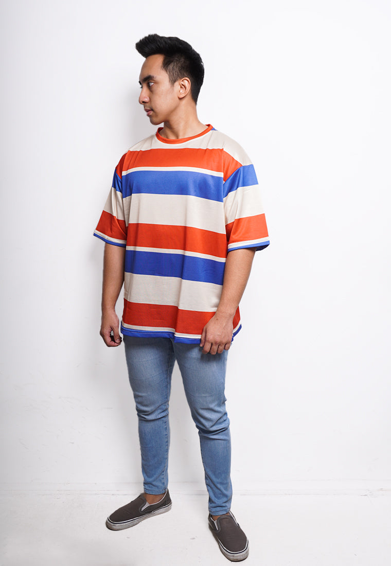 NX003 kaos oversize belang stripe light scuba navy pink krem