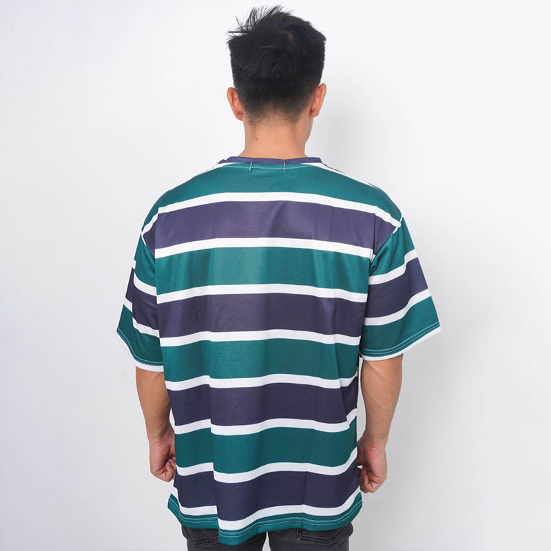 NX011 kaos oversize belang stripe light scuba dark green navy putih