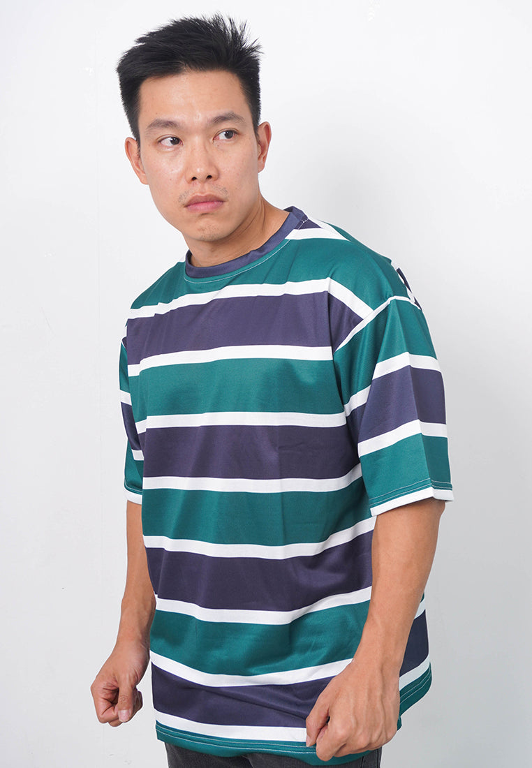 NX011 kaos oversize belang stripe light scuba dark green navy putih