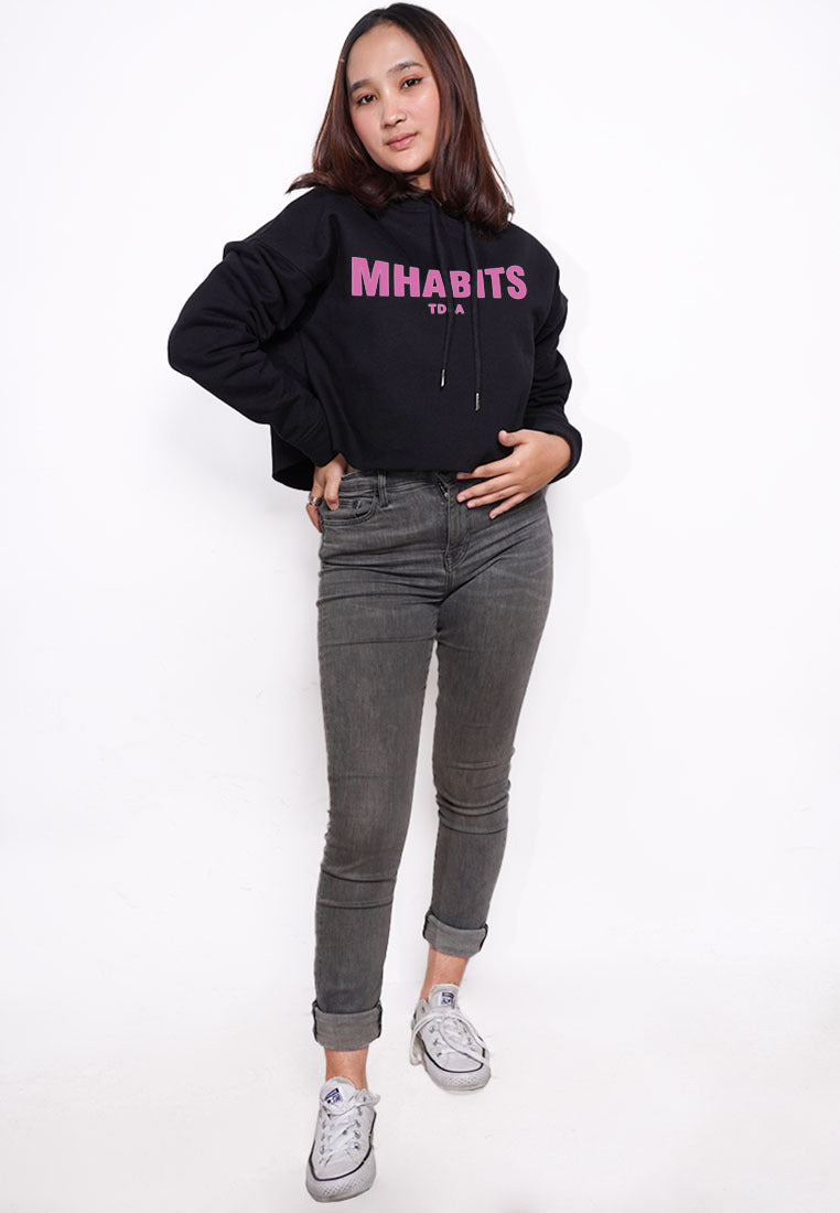 LTE79 crop hoodie fleece tebal oversize streetweat MHABITS pink hitam