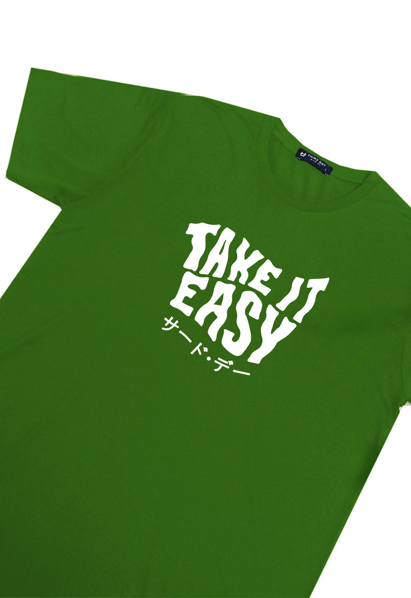 MTO71 kaos tulisan jepang lucu take it easy katakana thirdday distro pria cowok regular fit tangan pendek instacool short sleeve summer green hijau