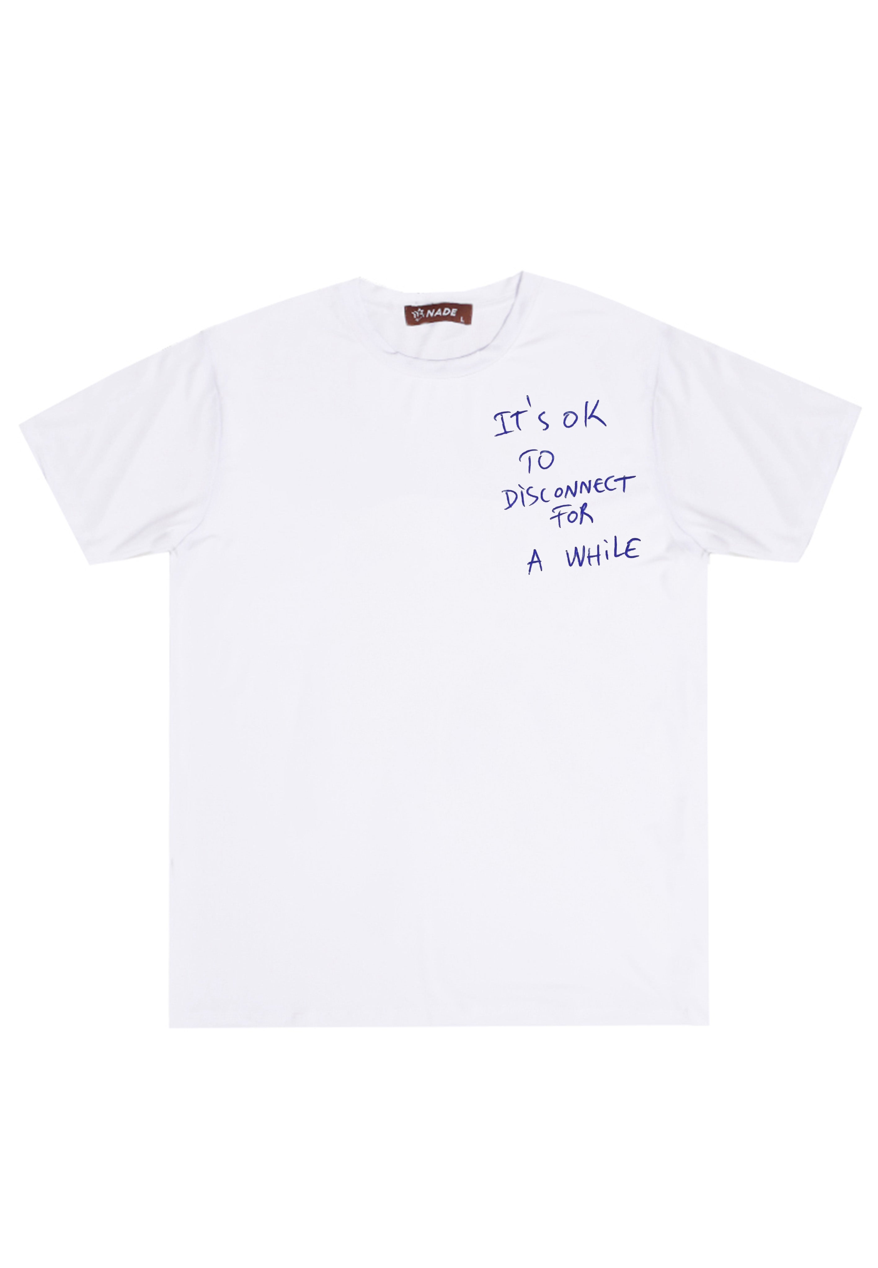 NTD03 kaos anti kusut drifit spandex tangan pendek lightweight ringan "it's ok to disconnect" nade putih