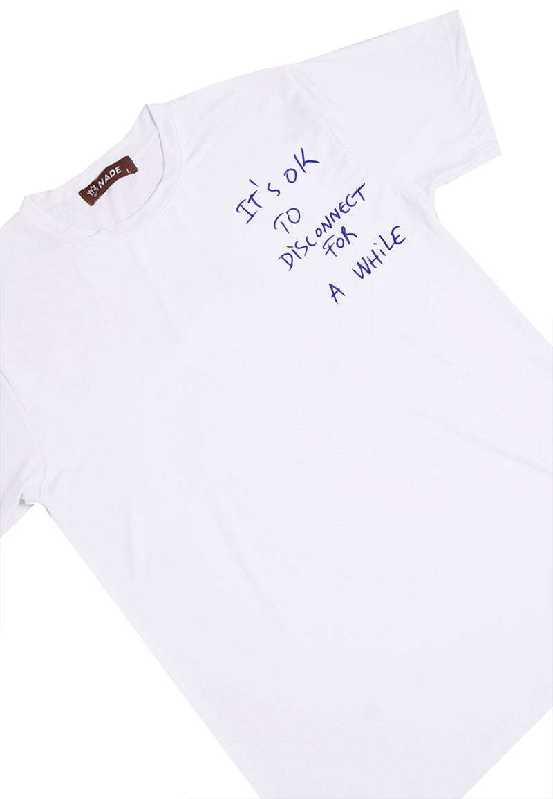 NTD03 kaos anti kusut drifit spandex tangan pendek lightweight ringan "it's ok to disconnect" nade putih