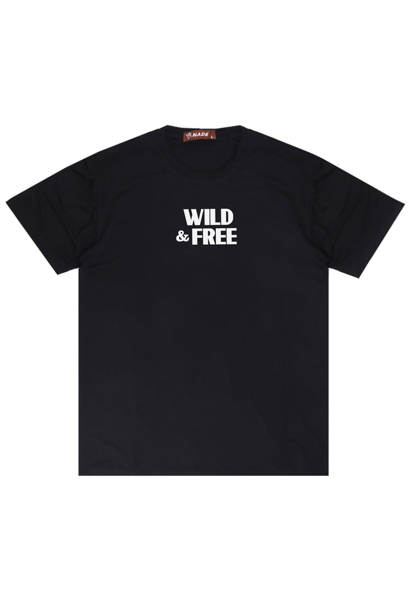 NTD09 kaos ringan stretch anti kusut drifit cepat kering "wild and free" hitam