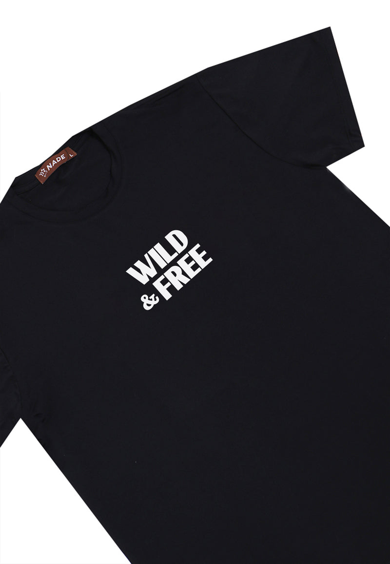 NTD09 kaos ringan stretch anti kusut drifit cepat kering "wild and free" hitam