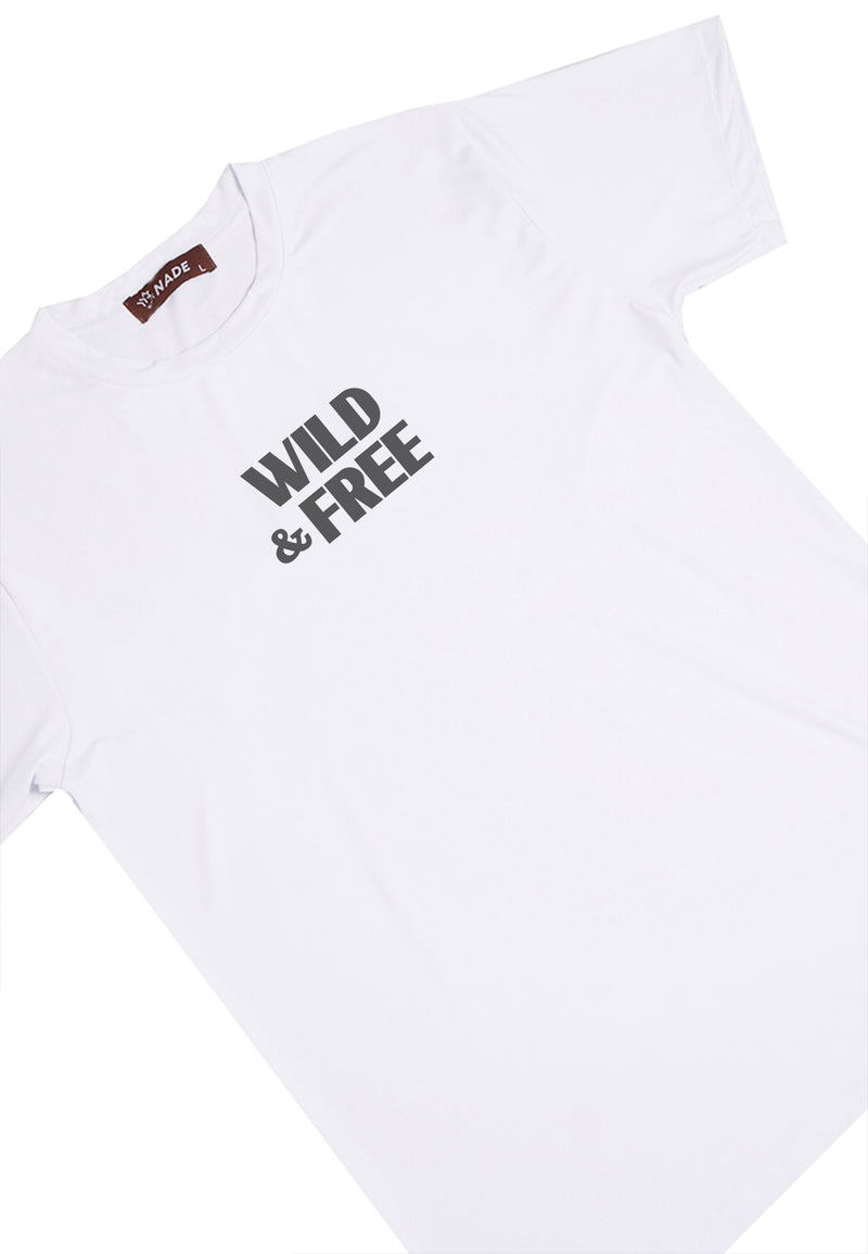 NTD10 kaos ringan stretch anti kusut drifit cepat kering "wild and free" putih