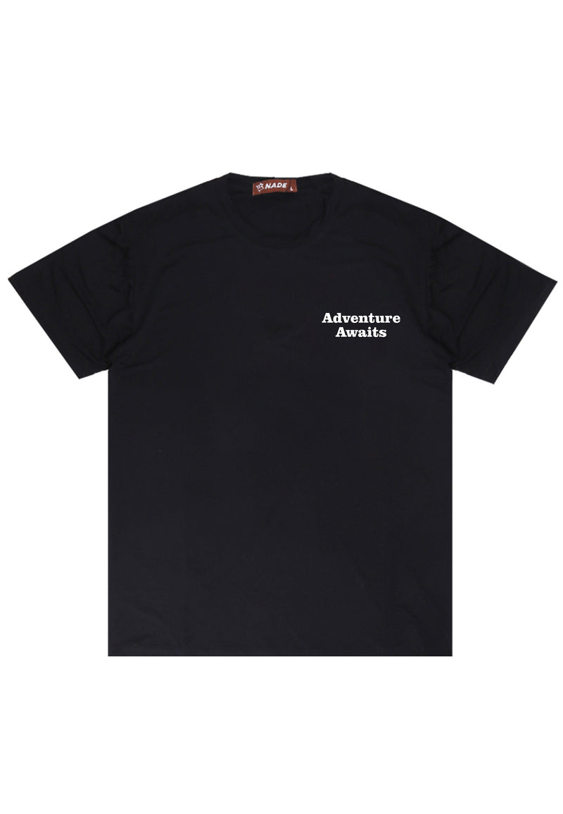 NTD12 kaos ringan stretch anti kusut drifit cepat kering "adventure awaits" hitam