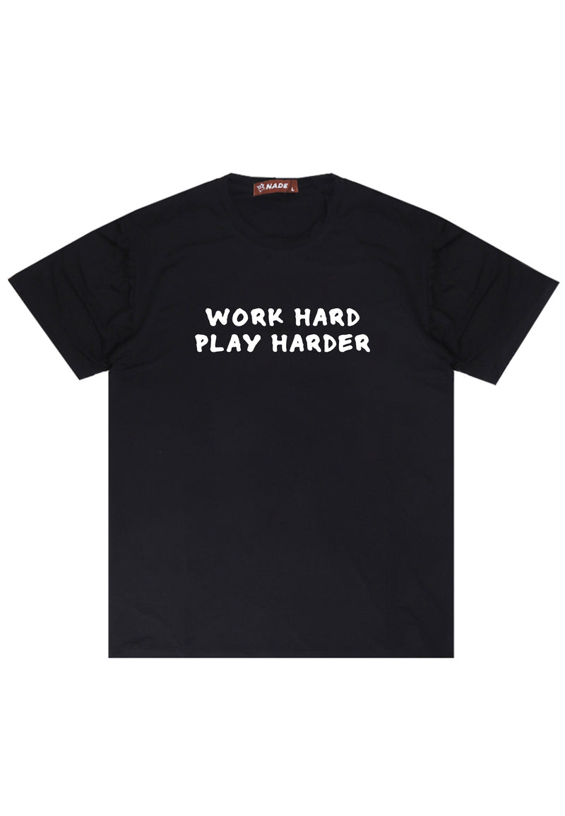 NTD13 kaos ringan stretch anti kusut cepat kering "work hard play harder" hitam