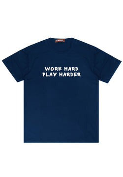 NTD14 kaos ringan stretch anti kusut cepat kering "work hard play harder" navy