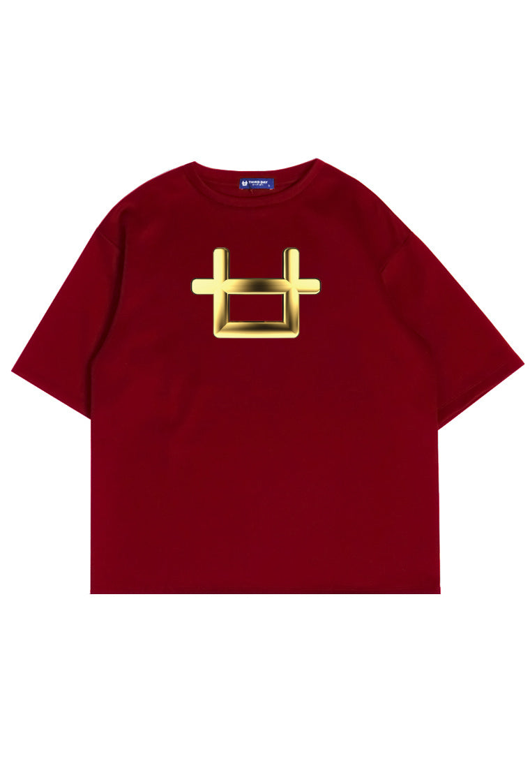 MTP36 kaos oversize aesthetic unik 3d gold plate "third day logo" bahan scuba tebal merah maroon